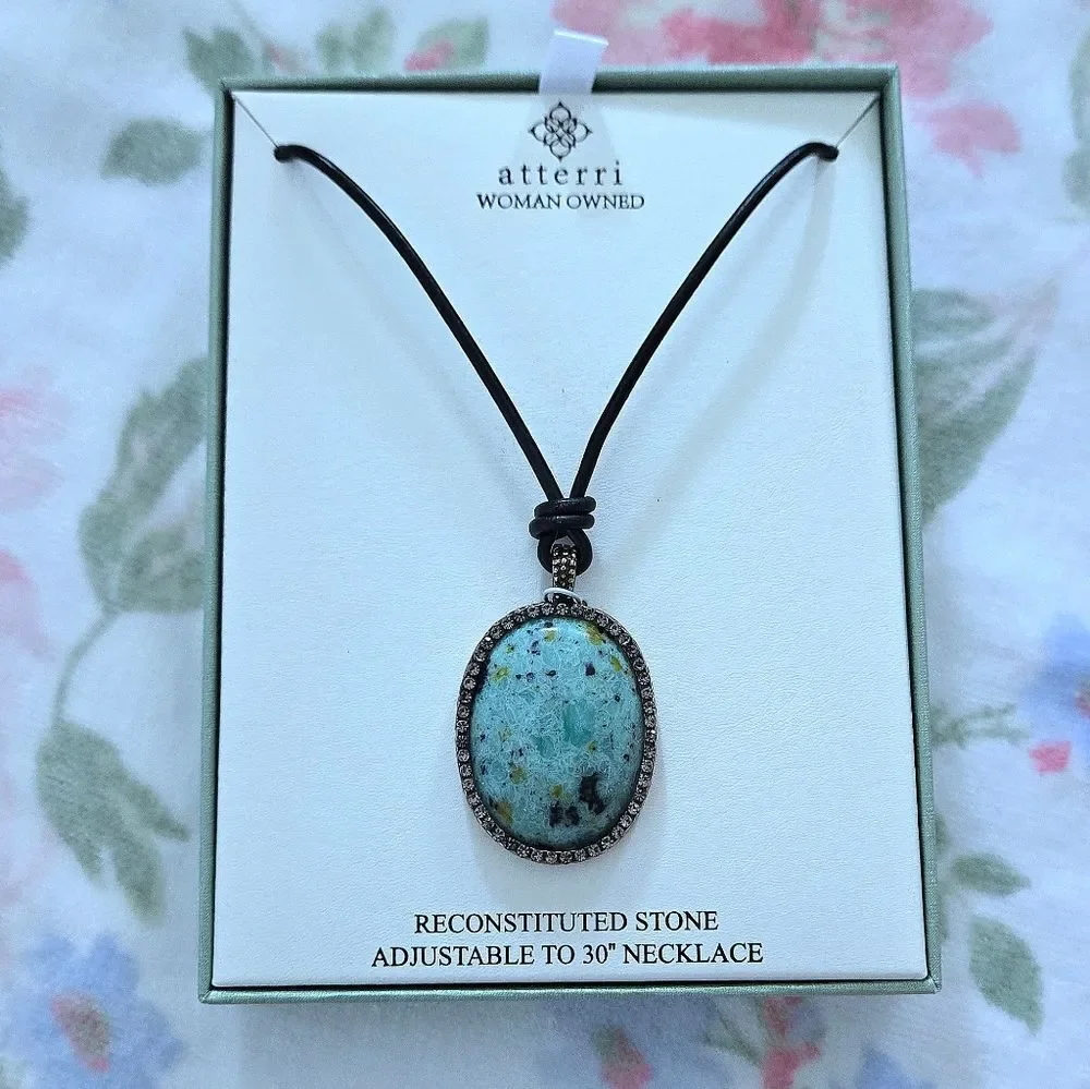 Atterri🛬 Reconstituted Stone on a Black🖤 Waxed Cord Necklace - NIB